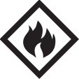 A white diamond with a black border and black fire icon in the center. 