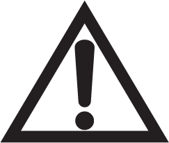 A white triangle with a black border and black exclamation point icon in the center. 
