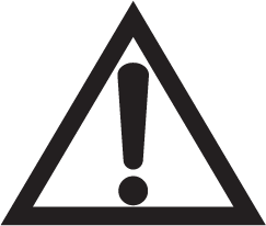 A white triangle with a black border and black exclamation point icon in the center.