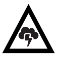 A white triangle with a black border and black storm cloud with lightening icon in the center.
