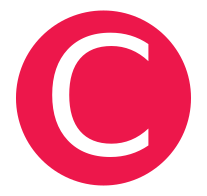 A red circle with a white C in the center. 