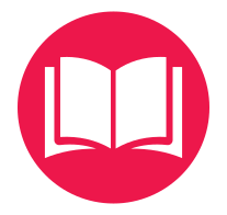 A red circle with a white book icon in the center. 